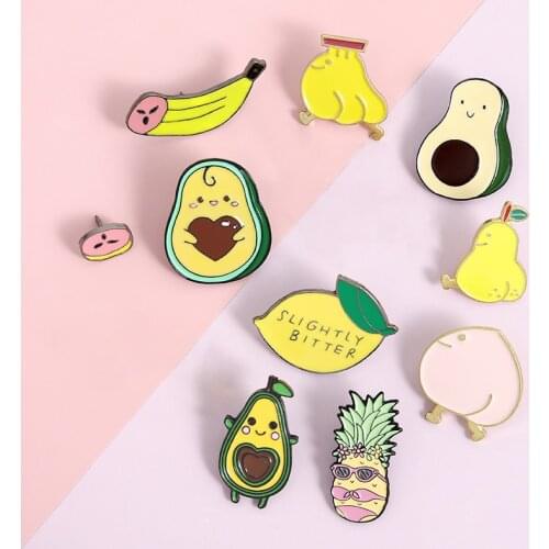 9 Pcs/Set Pin Lemon Banana Pin Avocado Pineapple Pear Peach BroochLapel Badge Cute Summer fruit Jewelry Gifts for children