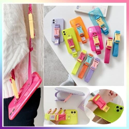 Crossbody Outdoor Fluorescent Bracelet Holder Soft Phone Case For iphone 12 Pro 11 Pro Max 12 MiNi X XR XS 7 8 plus SE 20 Cover