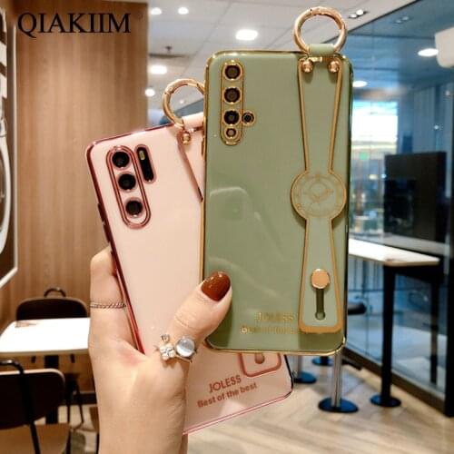 Plating Case For Huawei Nova 5T 8 Pro 7i 6 SE 5i 5 4 4E 3 3i 2S Shoulder Strap Electroplated Wristband Holder Stand Phone Cover