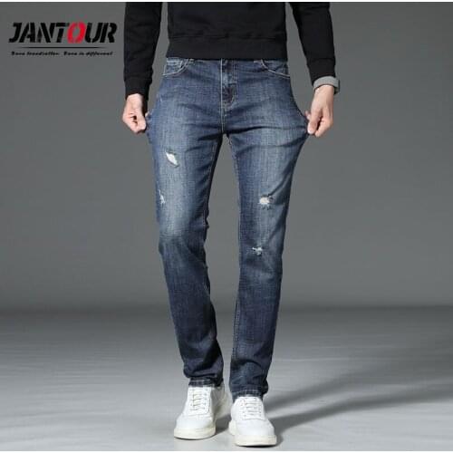 Jantour Men Jeans Autumn Winter Baggy Jeans 2020 Goth Pants Fashion Streetwear Men Blue Scratched Ripped Jeans Big Size 44 46 48