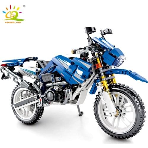 HUIQIBAO 799Pcs Speed Champion Motorcycle Building Blocks Technical Off-Road Pull-Back Motorcycle Bricks Toys Children