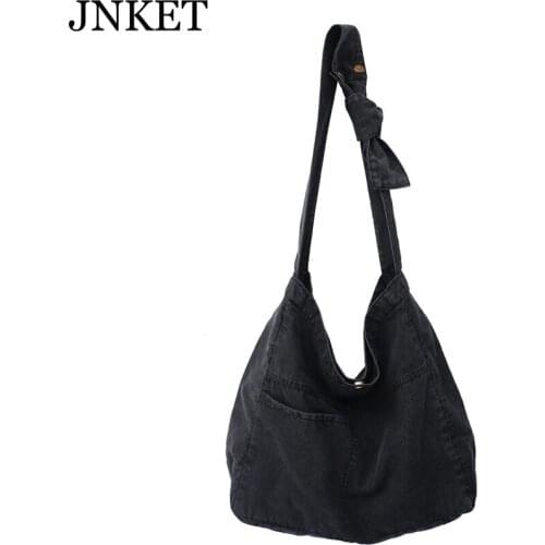 JNKET New Fashion Early Spring Denim Canvas Bag Womens Shoulder Handbag Retro Large Capacity Travel Satchel Bag