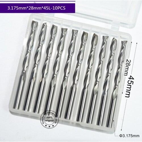 3.175mm*28mm,10pcs,Free shipping 2 Flutes End Mill,CNC milling Cutter,Solid carbide woodworking router bit,PVC,MDF,Acrylic,wood