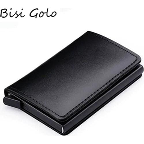 BISI GORO New Genuine Leather Wallet Slim Business Card Holder RFID Blocking Mini Purse Vintage Antitheft Organizer Card Wallet