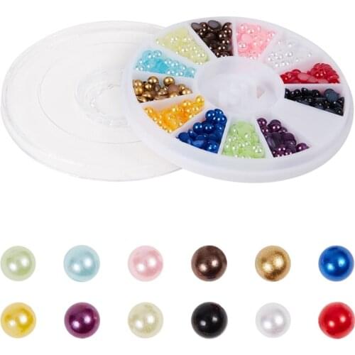 Round Box Multi-Color Round Flatback Imitation Half Pearls Bead Loose Beads Pearl Half Ball Half Round Pearls Flatback C1FF