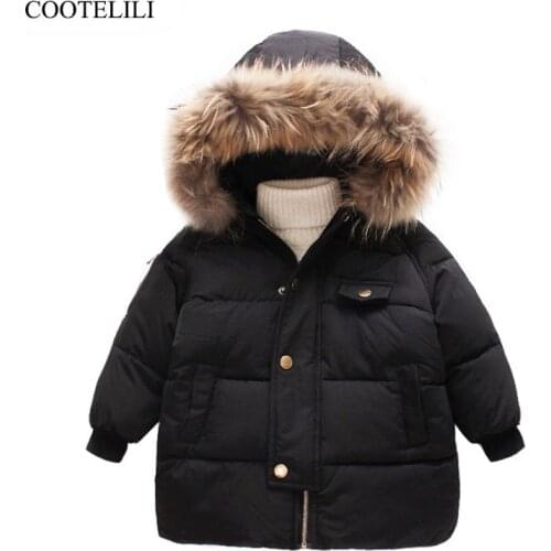 COOTELILI Warm Jakcet For Girls Coat Boys Winter Jacket Parka Real Raccoon Fur Snowsuit Kids Girls Clothes Winter 90-130cm