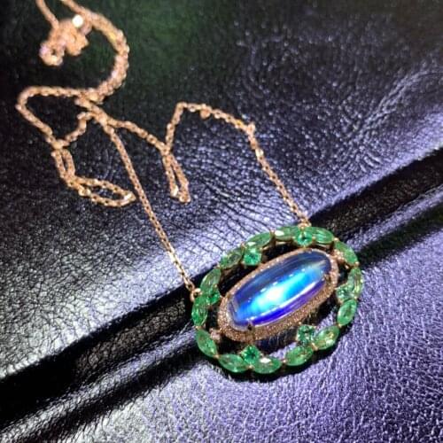 LR423 Solid 18K Gold Nature 3.1ct MoonstonePendants Necklaces for Women Fine Birthday Gifts