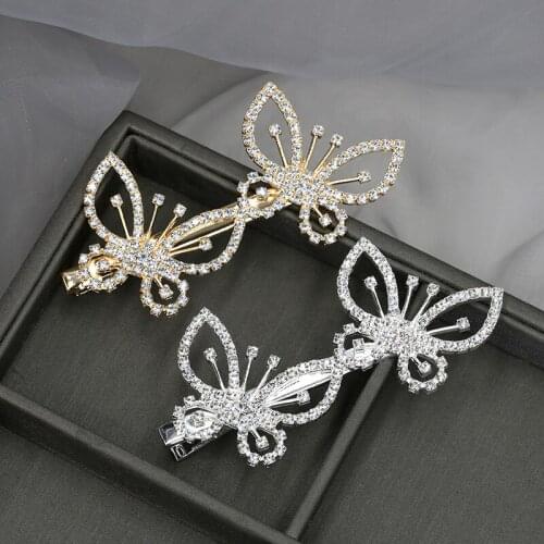 Fashion Butterfly Hair Clips Shiny Rhinestone Womens Banquet Hairpin Popular Metal Butterfly Barrettes New Hair Accessories