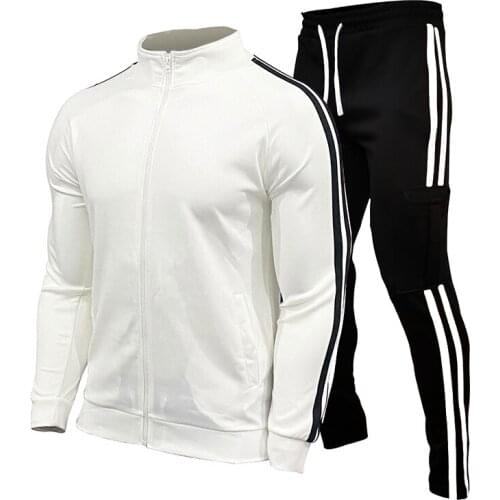 2021 Spring and Autumn Air Layer Mens Side Stripe Zipper Sportswear+Workwear Sports Pants Set Fashion Casual Jogging 2-Pce Set