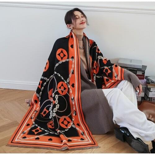 2021 Winter New Retro Printed Warm Scarf Women Winter Wild Double-sided Imitation Cashmere Shawl Air Conditioning Scarves Shawl