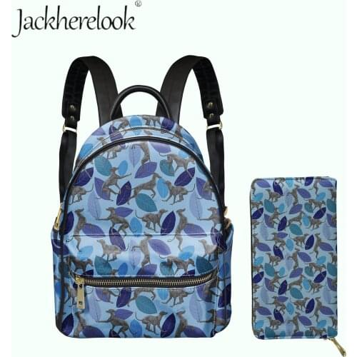 Funny Dogs New Design Double Shoulder Pack for Youth Girl 2pcs/Set Female Pu Zip Satchel with Card Holder Wallet Bolsos Mujer