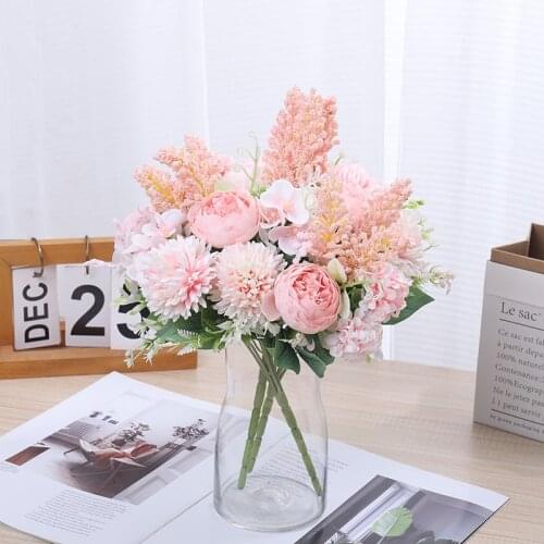 Autumn Peony Artificial Silk Flowers Bouquet Home Decoration Accessories Wedding Bride High Quality Fake Flower Faux Living Room