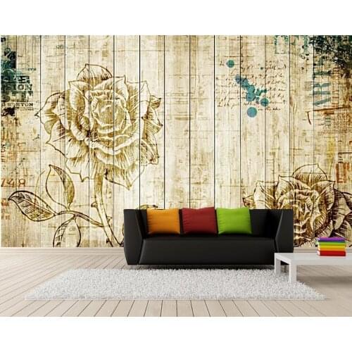 Papel de parede Vintage nostalgic bar ose alphabet plank wood grain 3d wallpaper,living room sofa TV wall bedroom bar mural