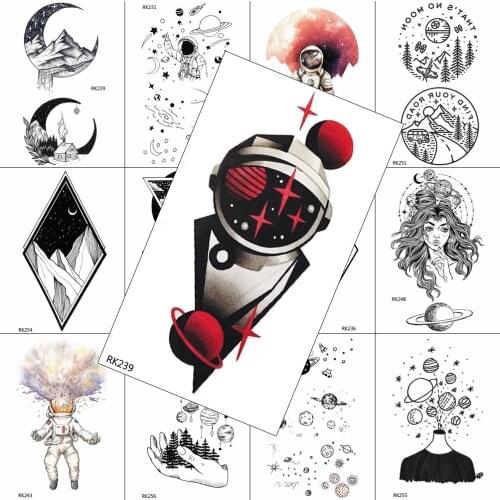 DIY Colorful Astronaut Temporary Tattoos Fake Body Art Arm Tattoos Decal For Adult Realistic Waterpoof Geometric Tattoos Sticker