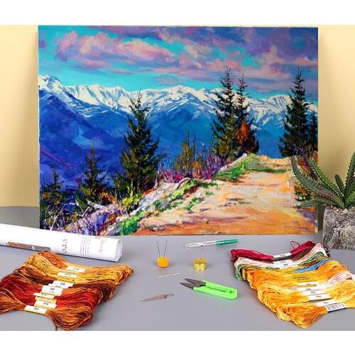 Landscape Winter Spring Printed Water-Soluble Canvas 11CT Cross-Stitch Patterns Embroidery DMC Threads Handiwork Magic