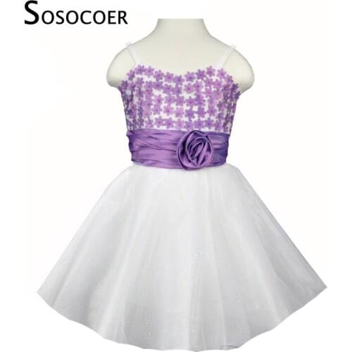 SOSOCOER Girls Dress Wedding Lace Summer Flower Bow Suspenders Girl Dress Fashion Brand Floral Toddler Dresses For Kids Clothes