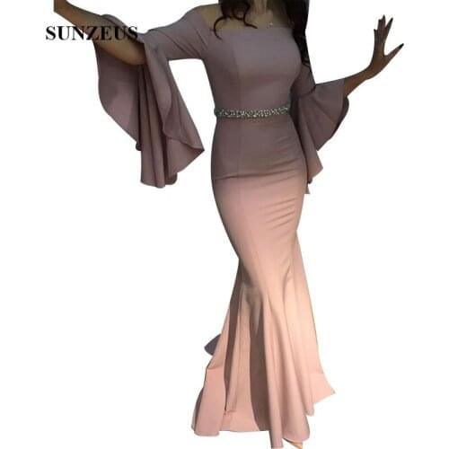 Mermaid Bridesmaid Dress With 3/4 Sleeves Boat Neck Off Shoulder Women Party Gowns With Beaded Waistline Long Adult Dress
