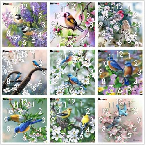 Dpsprue Full Diamond Painting Cross Stitch With Clock Mechanism Mosaic 5D Diy Square Round Animal Bird 3d Embroidery Gift HG210