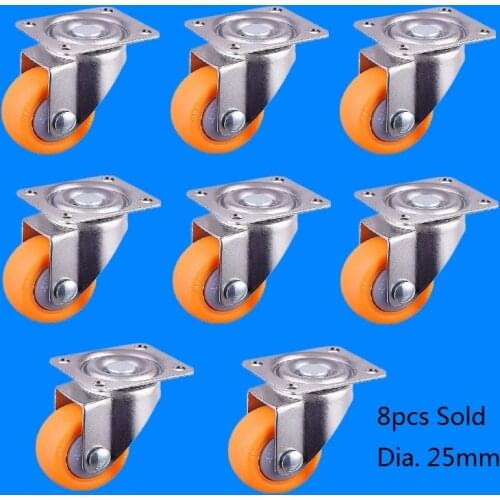 Swivel Casters Castor Wheels, 25mm 13kg, Orange Nylon, 8pcs Pack
