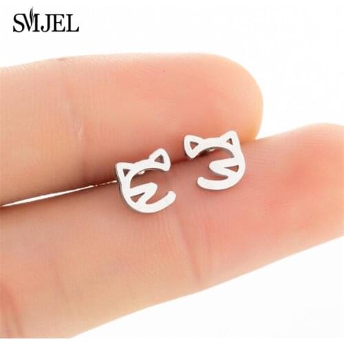 Lovely Stainless Steel Cat Earrings for Women Children Mini Cute Animal Dog Fish Pet Stud Earrings Birthday Gifts