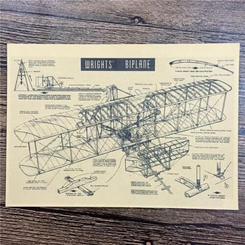 SPF-243 High quality 100% "Wrights' Biplane" vintage kraft paper retro poster pictures for home decor house bar cafe 42x30cm