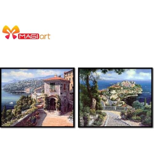 Cross stitch kits Embroidery needlework sets 11CT water soluble canvas patterns 14CT Landscape painting Land of idyllic-NCMS040