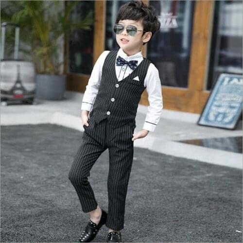 High quality gentlemen stripe blazer clothing for boys 3pcs set birthday party clothes suits Boy Best-man wedding garment