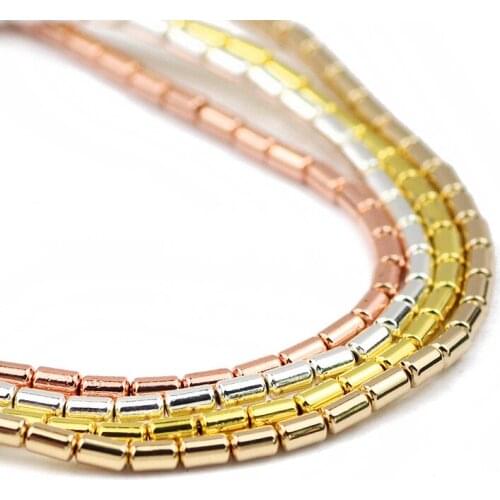 ZHBES 4x2MM Natural Stone Gold Silvers Cylinder Hematite Round Spacer Loose Beads For DIY Jewelry Making Bracelets Accessories