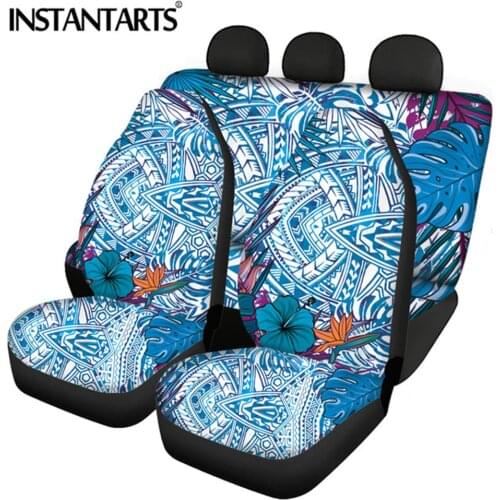 INSTANTARTS Blue Polynesian Tribal Hawaii Floral Printing Car Seat Covers for Women Full Set Hibiscus Car Seat Covers for Women
