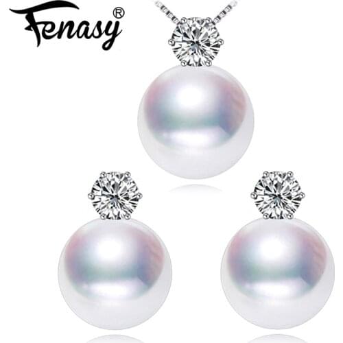 FENASY Pearl Jewelry Brand wedding engagement jewelry sets Natural Pearl pendant Necklace women/stud Earrings 8-9mm beads