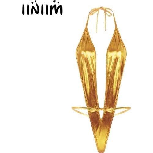 Iiniim Womens Female Adult Shiny Teddies Bodysuits Leather Bodysuit Lace-up Lingerie Micro Bikini Wetlook Porno Sexy Clubwear