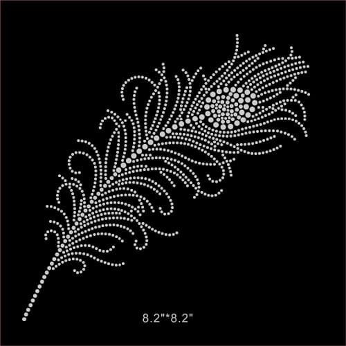 2pc/lot Big feather rhinestone transfers iron on rhinestone transfer designs hot fix rhinestone applique for embellish