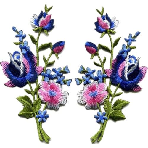2PCS Symmetrical Flowers Embroidery Patch Sew Iron On Embroidered Patches Badges For Bag Jeans Hat T Shirt DIY Appliques Craft