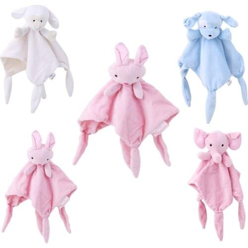 2021 Infants Animal Appease Towel Puppy Rabbit Sheep Elephant Pattern Hand Towel Multifunctional Grasping Comforting Rattle Toy