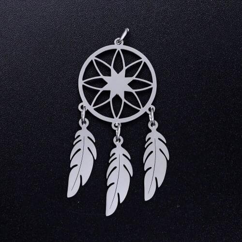 3pcs/lot Yoga Lutus Dreamcatcher Boho Feather Stainless Steel DIY Charms Wholesale Jewelry Making Charm