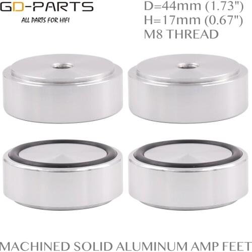 4PCS 44*17mm CNC Machined Full Aluminum Isolation Stand Base Mat Feet Pad M8 screw For HIFI AMP Speaker DAC CD Turntable Radio