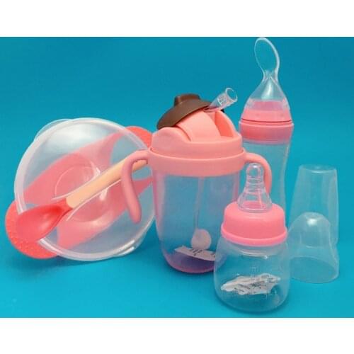 4 Pcs/set Portable Feeding Nursing Bottle BPA Free Safe Newborn Kids Nursing Care Feeder Fruit Juice Milk Bottles Bowl Set