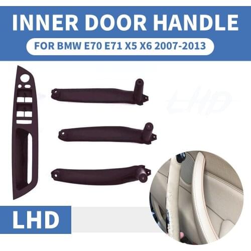 4PCS LHD Mocha Car Front Rear / Left Right Interior Door Handle Inner Panel Pull Trim Cover Armrest For BMW E70 E71 X5 X6 07-13