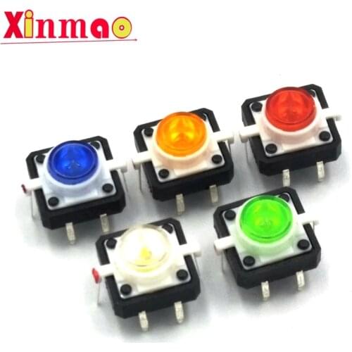5PCS 1 set 12X12X7.3 Tactile Push Button Switch Momentary Tact LED 5 Color 12X12X7.3mm 12*12*7.3mm DC12V 50mA