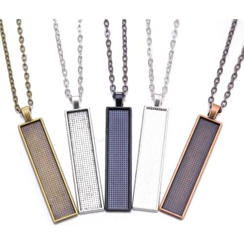 1/5/8pcs/lot Pendant Necklace 78cm Lobster Clasps Chain Fit 10x25mm Rectangle Glass Cabochon Tray DIY Jewelry Making Accessories