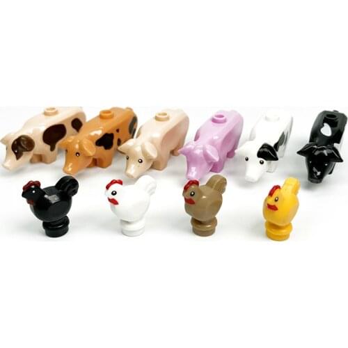 5PCS Farm Animals Blocks Moc Mini Building Bricks Pig Dog Chick Fish Cat Rabbit Toys for Children Juguetes Bloques Animals