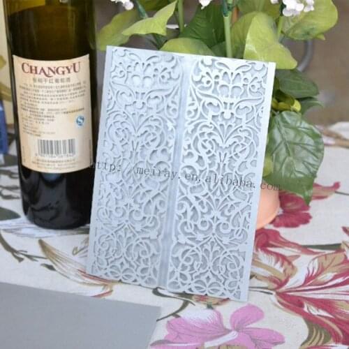50 /lot laser cut weddings invitations cards made in china,silver pearl paper elegant wedding invitations