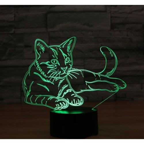 7 Colors Cat 3D Night Light Animal Changeable Mood Lamp LEDUSB 3D Illusion Table Lamp For Home Decorative As Kids Toy Gift
