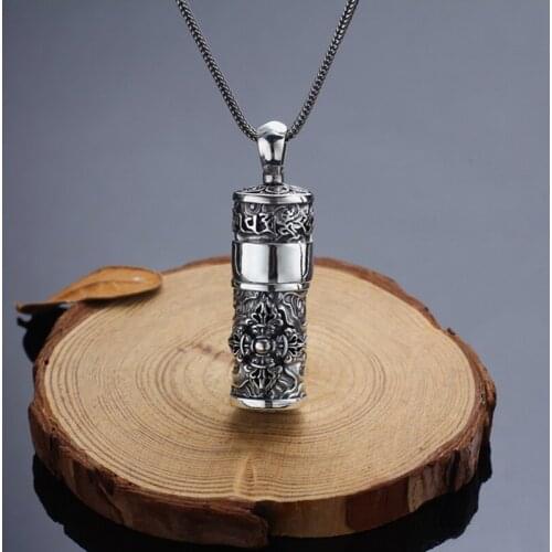 925 Sterling Silver Tibetan Gau Box Pendant Necklace Pure Silver Budhhist Vajra OM Mani Padme Hum Box Pendant Six Words Pendant