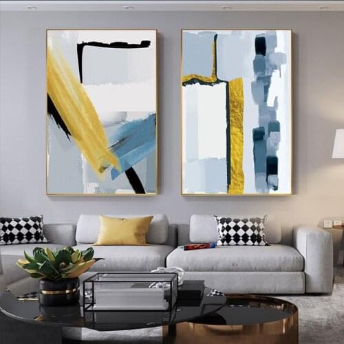 Abstract Yellow Wall Picture Art Golden Blue Canvas Painting Artistic Color Block Poster Print for Living Room Quadro Decorativo