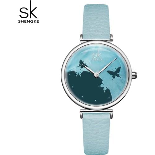 Shengke SK Female Watches Women Watch Romantic Rural Dial Leather Watchband Lady Clock Casual Quartz Wristwatch Montre Femme