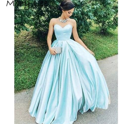 Baby Blue Evening Dresses Sweetheart Sleeveless A-Line Satin Evening Dresses With Zipper Back vestidos de fiesta de noche
