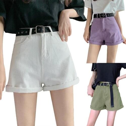 Women Loose High Waist Wide Leg Roll Hem Shorts Pockets Short Pants with Belt perfect gifts for women