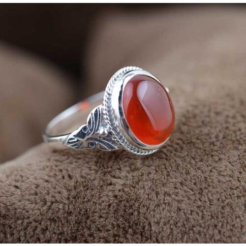 FNJ 925 Silver Ring for Women Jewelry 100% Original Pure S925 Silver Sterling Rings Ruby Natural Red Agate