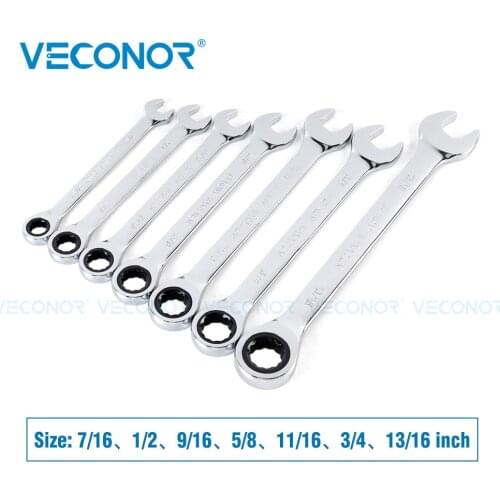 7/16-13/16 Inch Ratchet Wrench Set of Keys High Torque Spanner Tool 72-Tooth Imperial Size Mirror Surface Polished